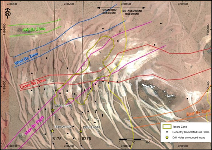 Drill Hole Location Map and Proposed Drill Holes in the Oculto Zone