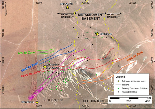 Drill Hole Location Map and Proposed Drill Holes in the Oculto Zone and Satellite Areas