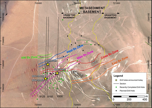 Drill Hole Location Map and Proposed Drill Holes in the Oculto Zone and Satellite Areas