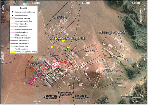 Proposed Drill Holes in the Oculto Zone and Satellite Areas