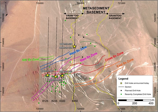 Drill Hole Location Map and Proposed Drill Holes in the Oculto Zone and Satellite Areas