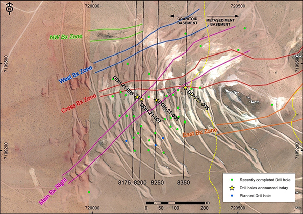 Drill Hole Location Map and Proposed Drill Holes in the Oculto Zone<