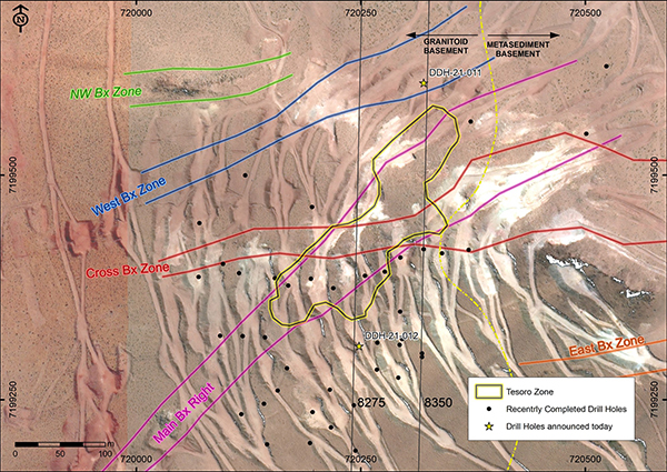 Mapa de ubicación de perforaciones y perforaciones propuestas en la zona Oculto