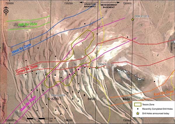 Figura 1 - Mapa de ubicación de los orificios de perforación y orificios de perforación propuestos en la zona de Oculto